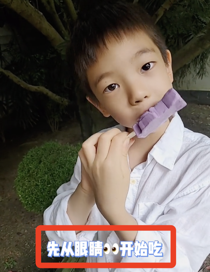 霍思燕晒儿子吃雪糕，嗯哼近期瘦出瓜子脸，网友直呼越来越像杜江