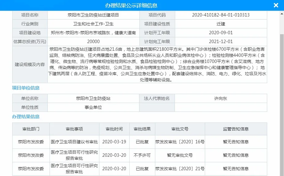 总投资2亿!宜居健康城荥阳市卫生防疫站迁建项目二次公示
