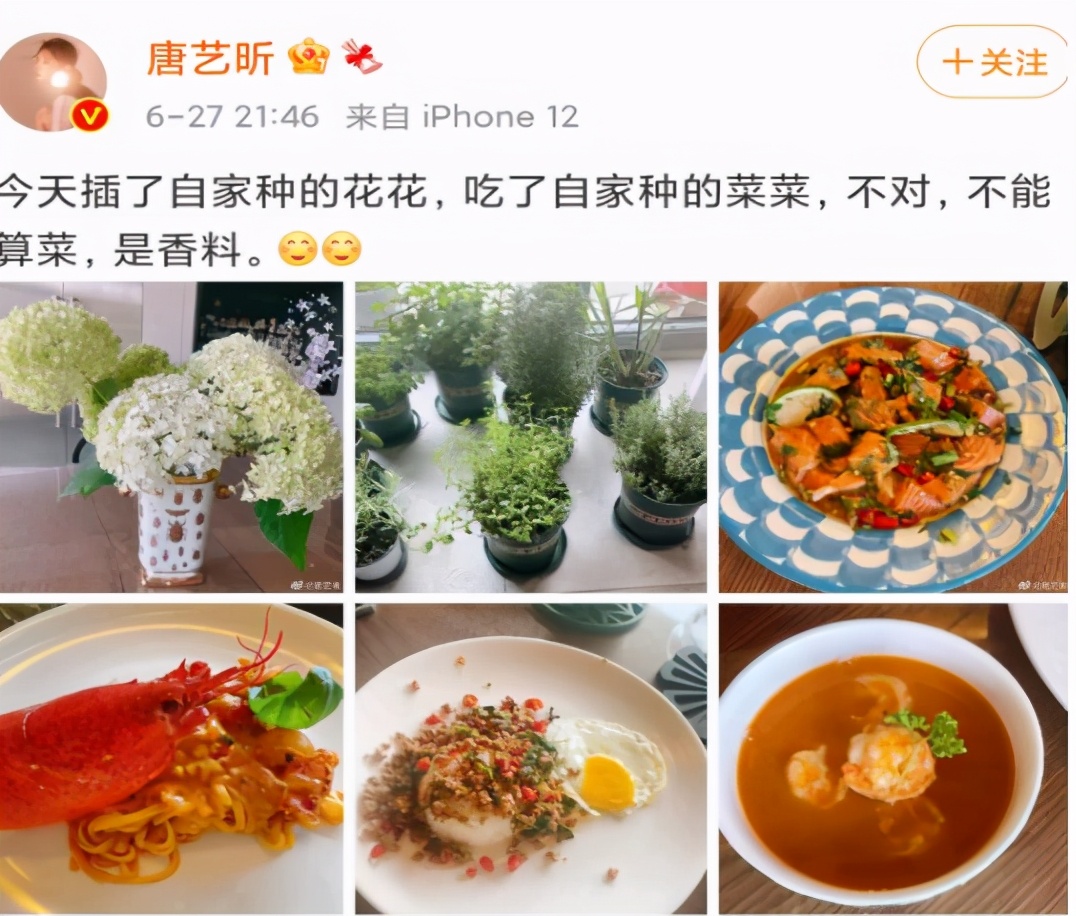 唐艺昕张若昀结婚两周年，摘自家菜做浪漫大餐，背景墙照片引好奇