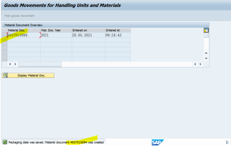 SAP HUM针对HU做货物移动后生成的物料凭证何处看相关的HU信息？