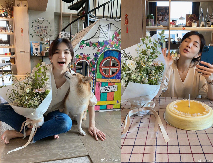 40岁Ella晒一家三口庆生合影，被老公死亡角度抓拍，女星包袱全丢