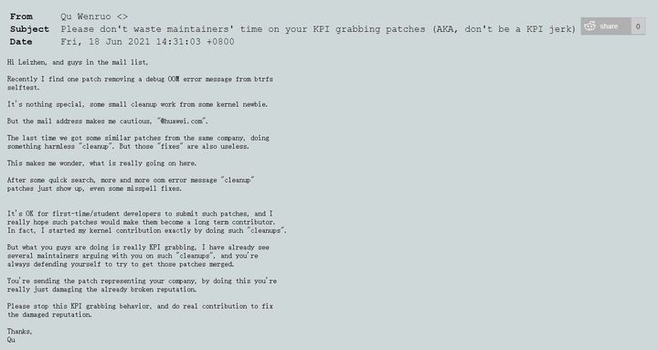 华为称对 Linux 贡献全球第一，Linux 内核审核员呼吁华为不要刷 KPI ?
