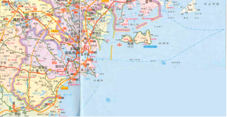 Area of maritime space of Guangdong each city has how old