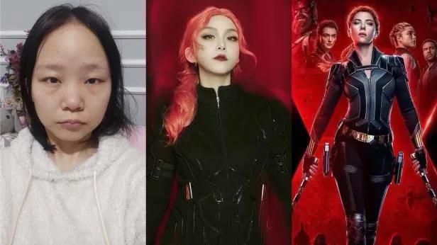 仿妆|祖孙3代仿妆黑寡妇迎妇女节看来寡姐真是深入人心