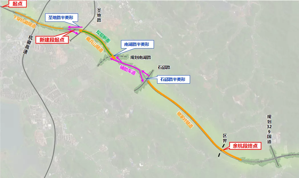 杭州中环余杭段全长44.2km，互通位置已确定