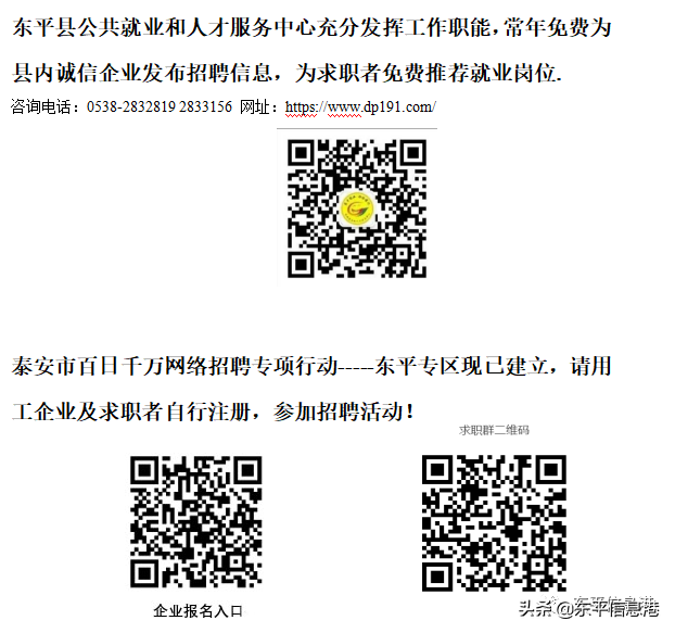 东平县百日千万网络招聘专项行动 （第十二期）