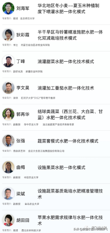 干货：二十八场水肥一体化技术讲座专家介绍、讲课内容及回看地址