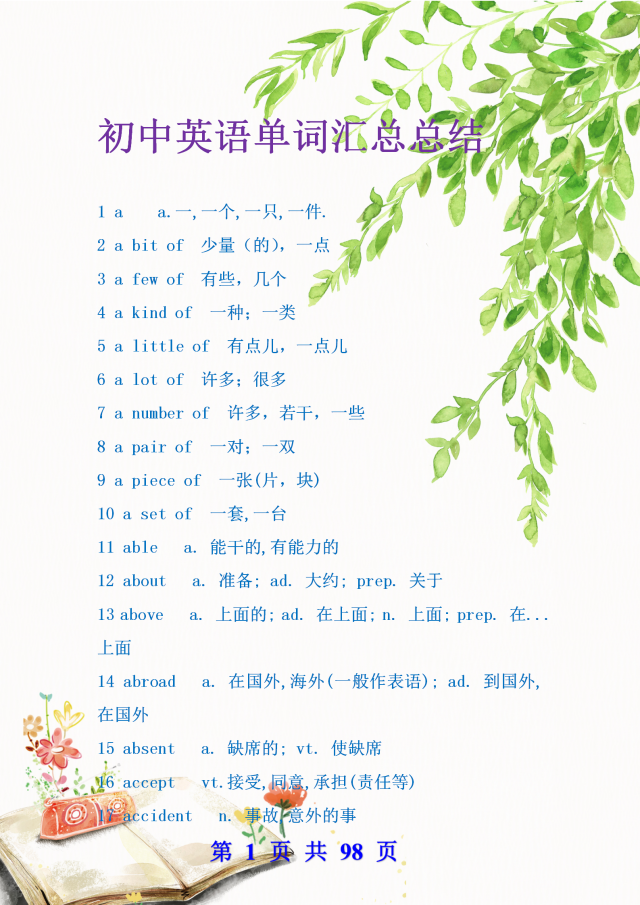 初中英语2000单词汇总，赶紧为孩子打印出来，1天学完3年内容