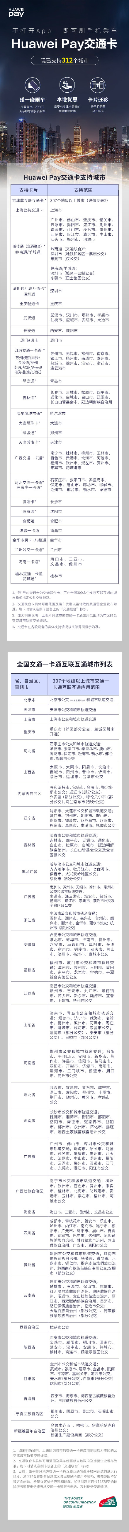 Huawei Pay新发布6个大城市公共交通卡，累计已经适用39张