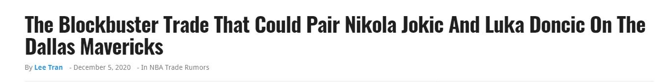 美媒建議獨行俠和金塊交易，東契奇聯手Jokic，這組合能成詹姆斯奪冠勁敵！-黑特籃球-NBA新聞影音圖片分享社區