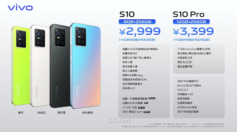 vivo S10系列手机发布，1亿像素主摄，搭载天玑1100芯片，2999元起