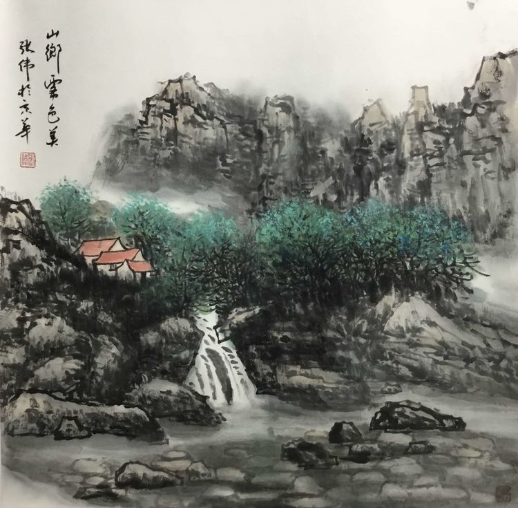 画家张伟主修国画山水一一画风笔墨灵动，贴近自然