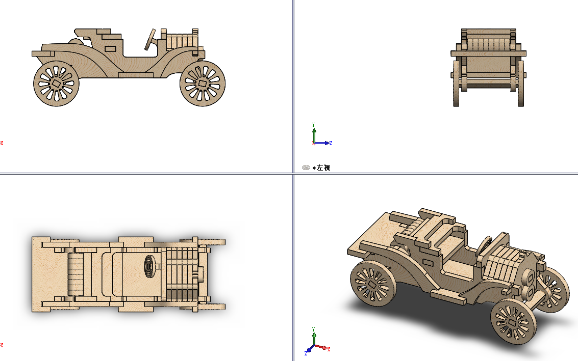 福特T型车拼装玩具模型车3D图纸 Solidworks设计 附dxf