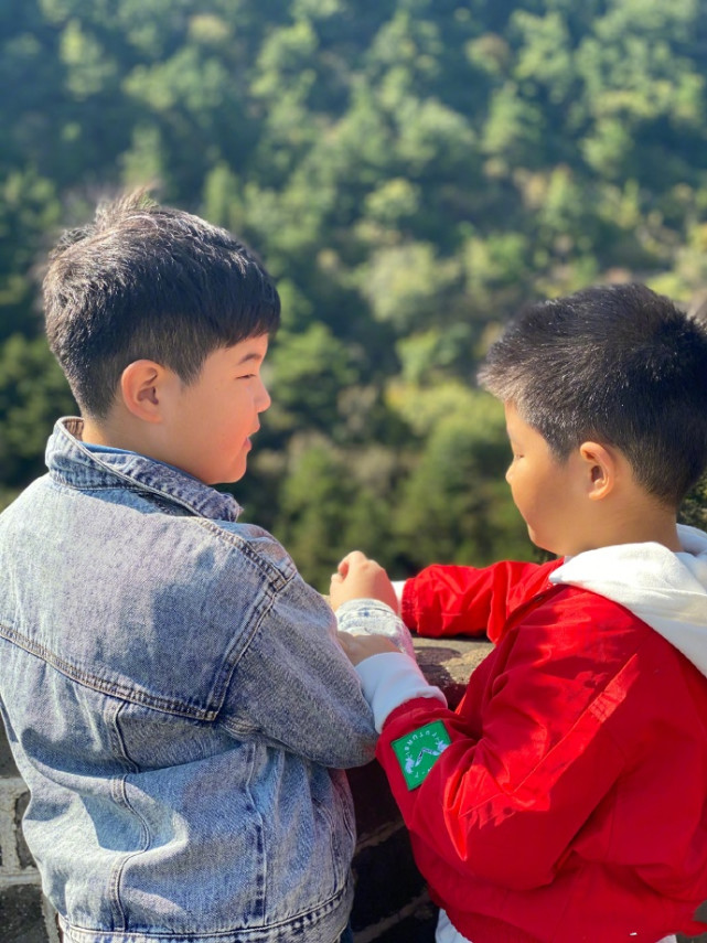 胡可曬兩兒子近照，兄弟倆皮膚對比鮮明，安吉身材向爸爸沙溢看齊