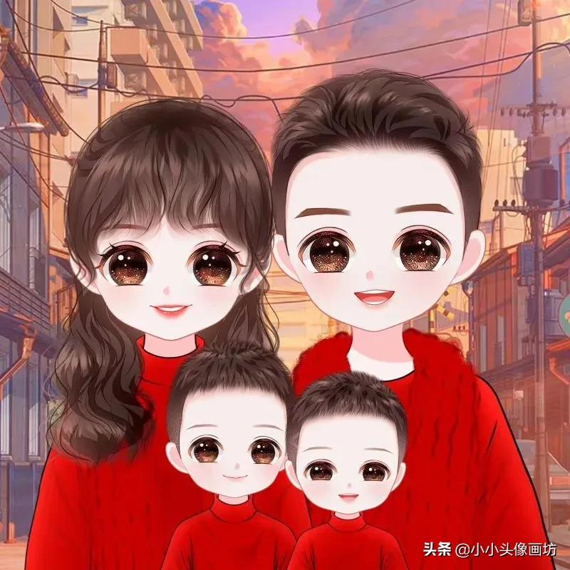 你的头像该换了 甜甜蜜蜜的真人卡通全家福头像 一家人的幸福 小小头像画坊 Mdeditor