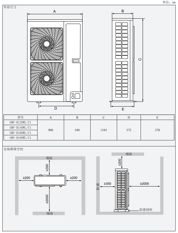 GMV-H120WL/C1、 GMV-H140WL/C1、 GMV-H160WL/C1、 GMV-H180WL/C1