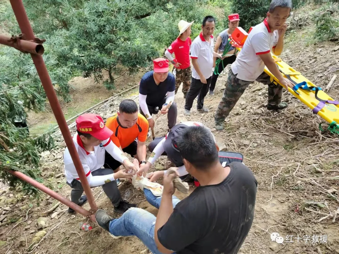 虎鹿一村民采摘香榧不慎受伤,救援队员接力将其运送下山