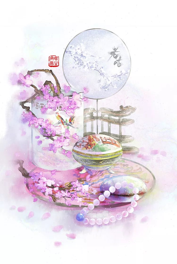 古风美物插画 | 裁为合欢扇，团团似明月