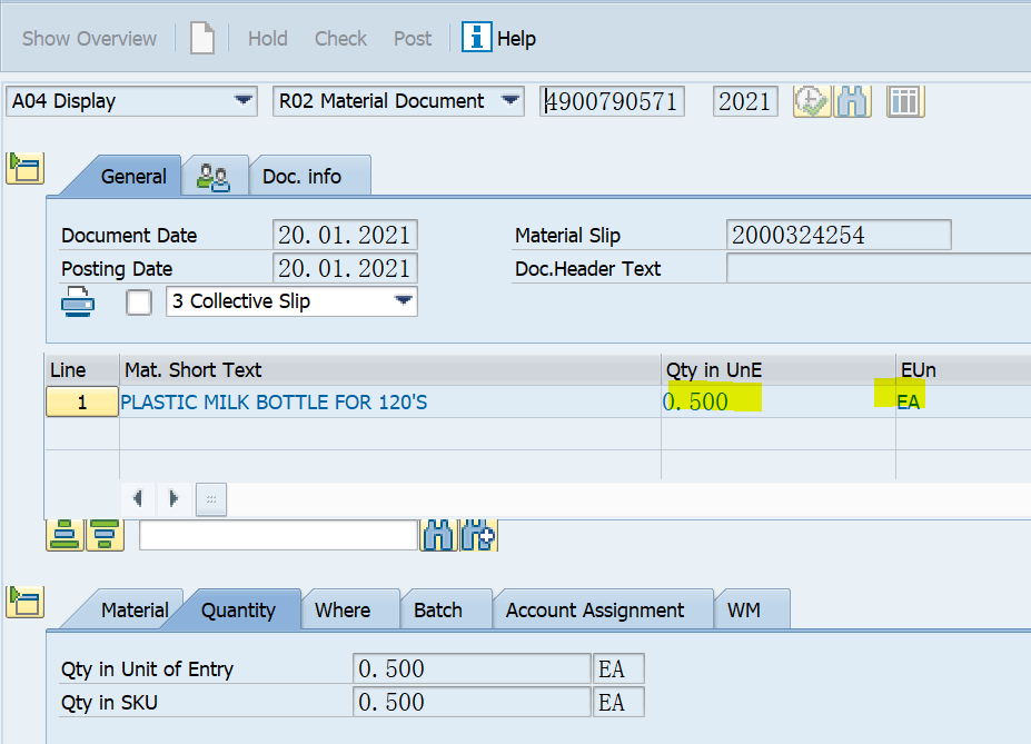 SAP MM 計量單位EA的數量可以有小數點