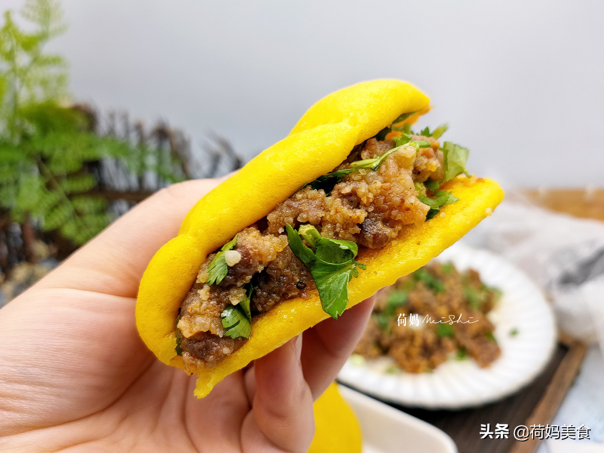 Dry my breakfast, steamed beef with lotus leaf bun, nutrition and delicious, get up 20 minutes early