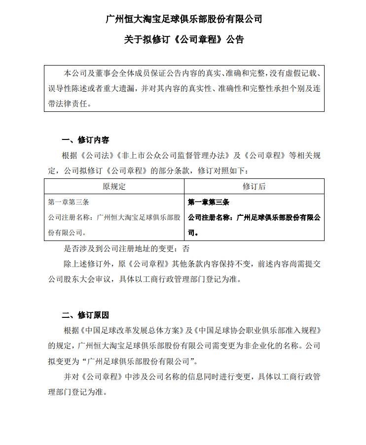 官宣！足协已同意恒大改名为“广州队”，11年广州恒大将成历史