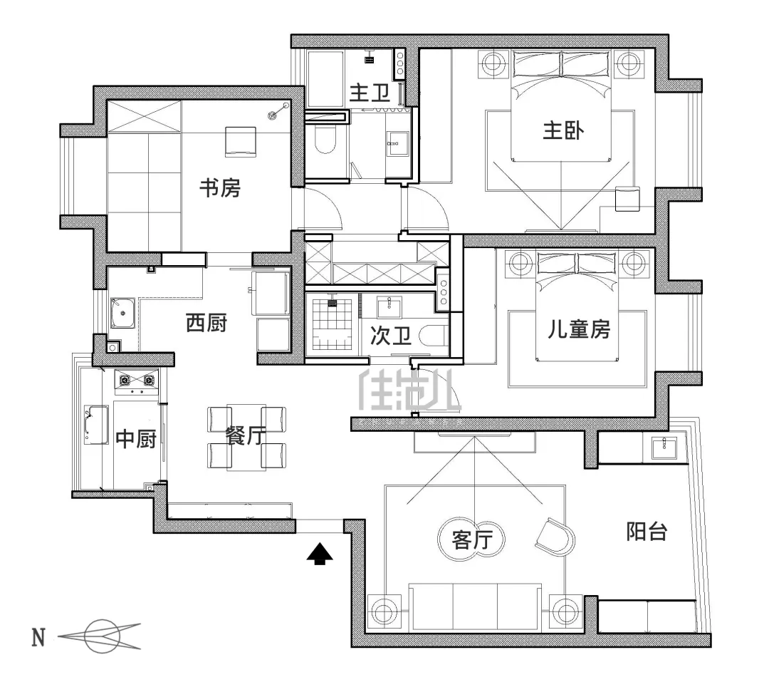 114㎡中西厨分离，全屋智能家居，孩子还能在客厅练车