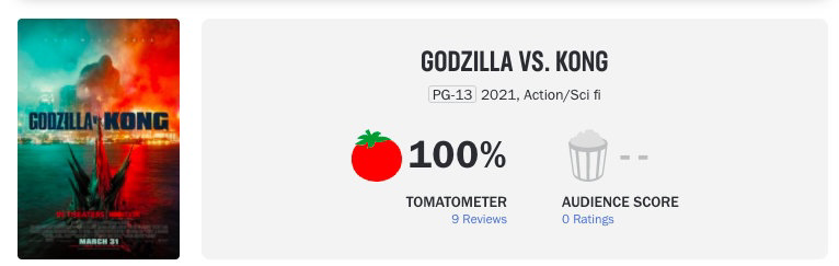哥斯拉大战金刚口碑出炉，烂番茄评分达100%，怪兽打架谁会赢