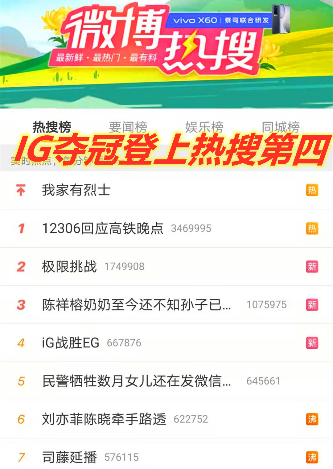 IG gains the championship develop hot search the 4th, goddess Liu Yi Fei and Chen Xiao pull a hand, do not press player enthusiasm