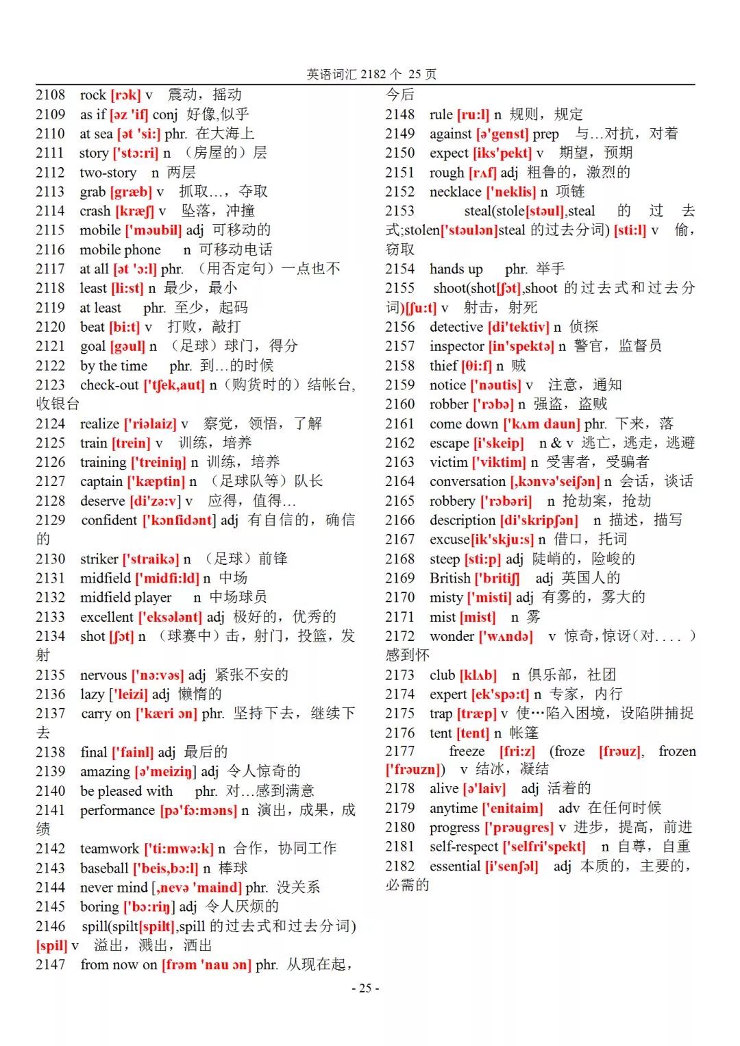 初中英语2182个基本词汇+音标